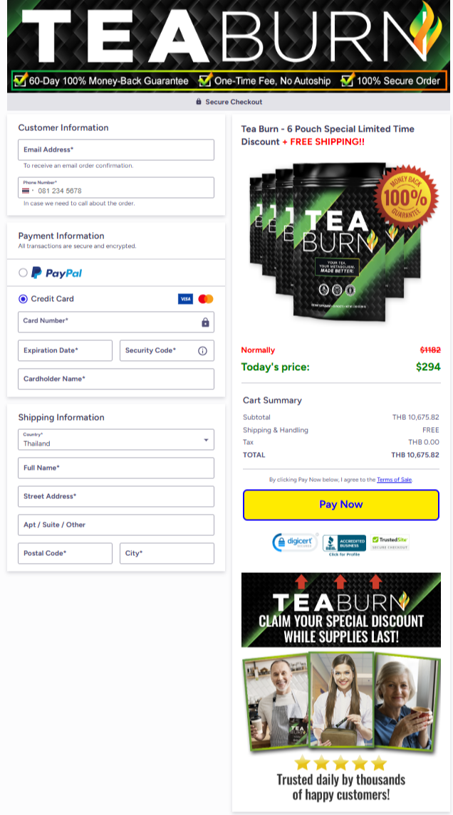 TeaBurn Order Page